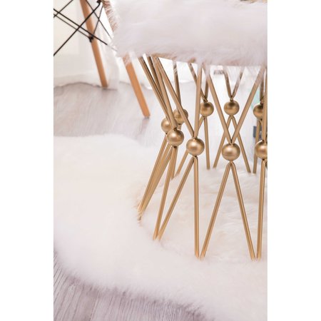 Fabulaxe Round Gold Metal Stool with White Fur Top QI003521